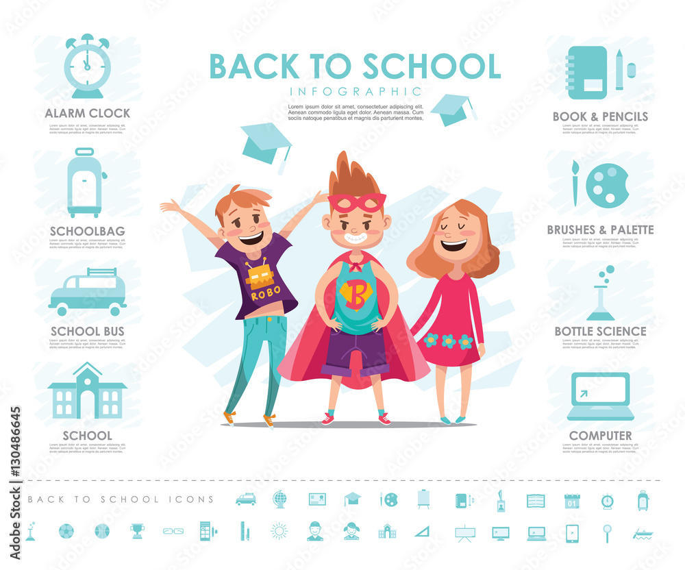 Back to school Info graphic with vector set with icons and eleme Back to school Info graphic with vector set with icons and eleme