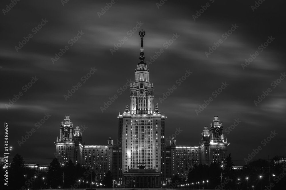 Moscow, Russia. Lomonosov Moscow State University at night