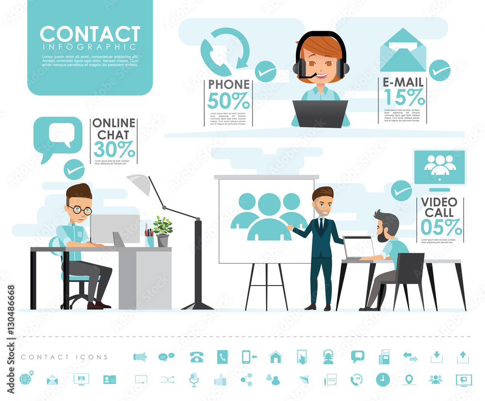 contact us info graphics set with icons vector