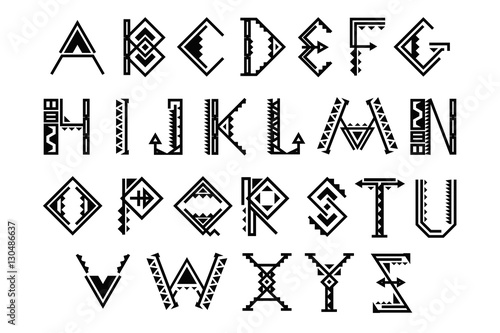 Fototapeta Ethnic font. Native american indian alphabet vector set