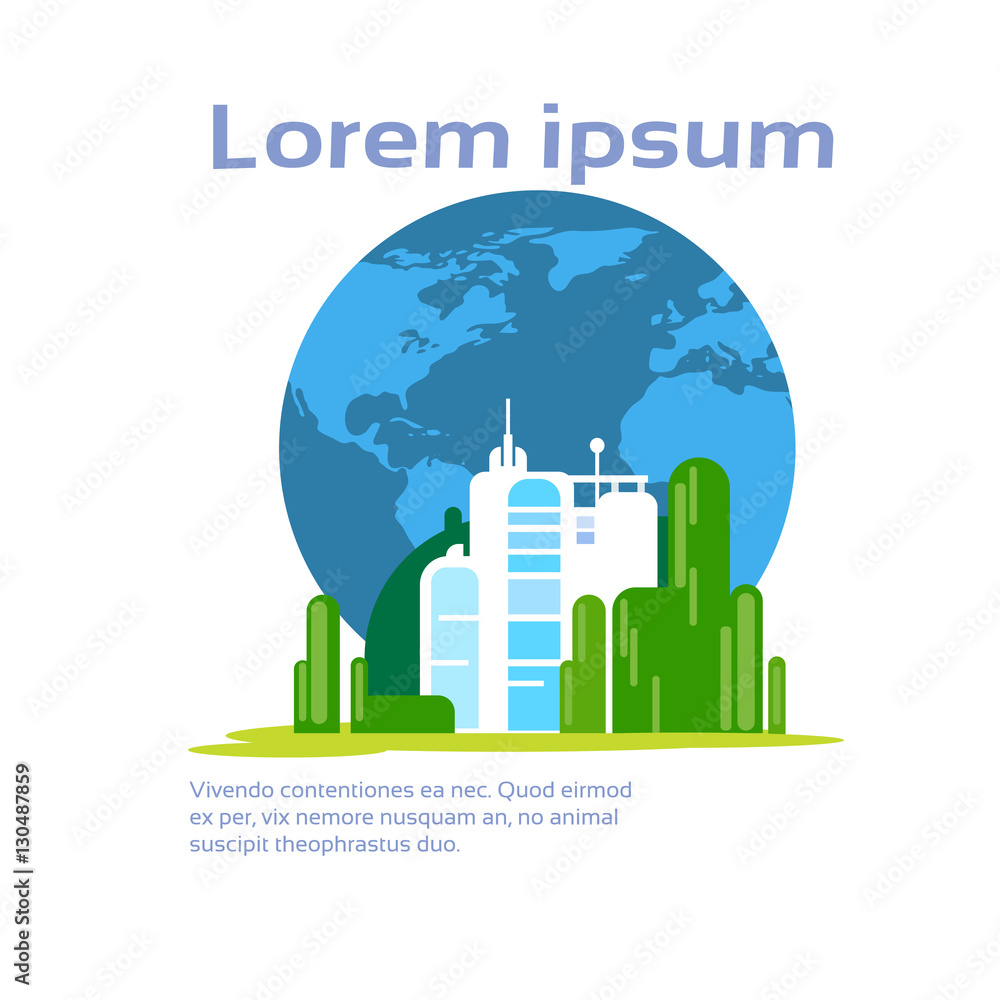 Fototapeta premium Abstract Factory Production Environment Ecology Infographic With Copy Space Flat Vector Illustration