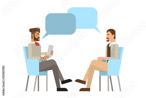 Mix Race Businessman Sitting Office Desk Apply Job Interview, Business People Candidate Flat Vector Illlustration