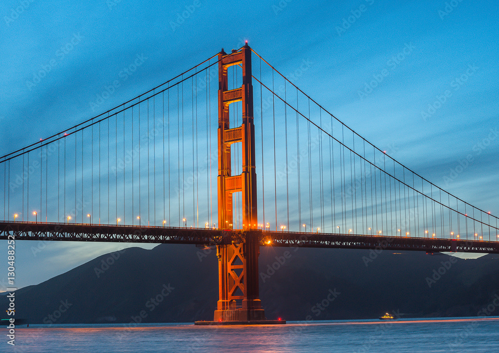 Golden Gate Bridge during sunset