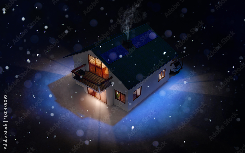 Haus bei Nacht im Schnee Haus bei Nacht im Schnee