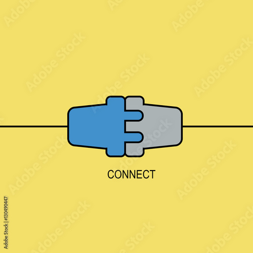 Cooperation interaction. Vector illustration. Success. Abstract background with wire plug and socket. Concept connection, connection, disconnection, electricity. Flat design. 