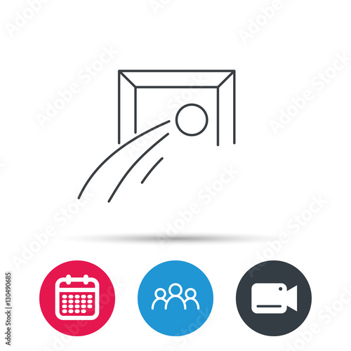 Football goalkeeper icon. Soccer sport sign. Team goal game symbol. Group of people, video cam and calendar icons. Vector