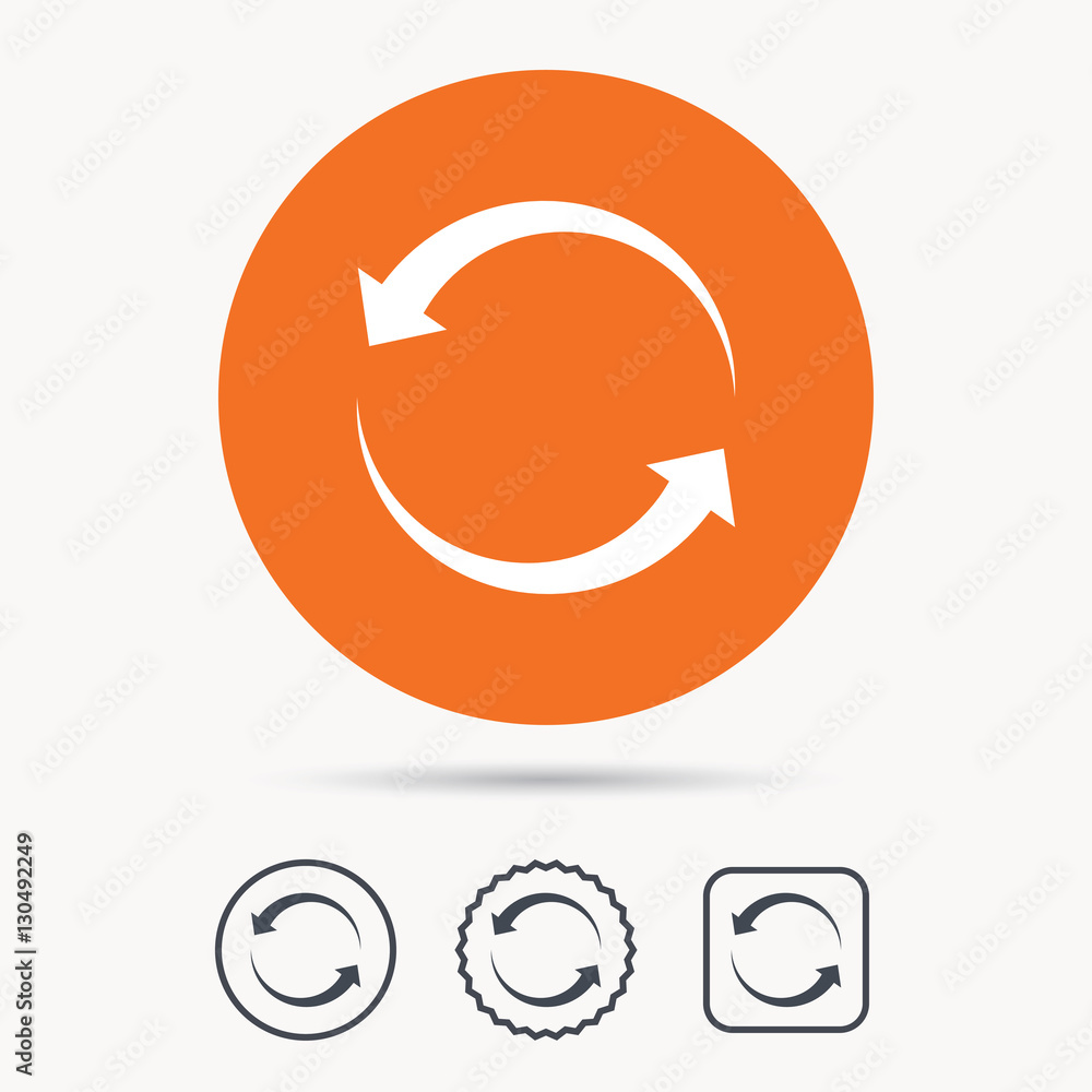 Update icon. Refresh or repeat symbol. Orange circle button with web icon. Star and square design. Vector Update icon. Refresh or repeat symbol. Orange circle button with web icon. Star and square design. Vector