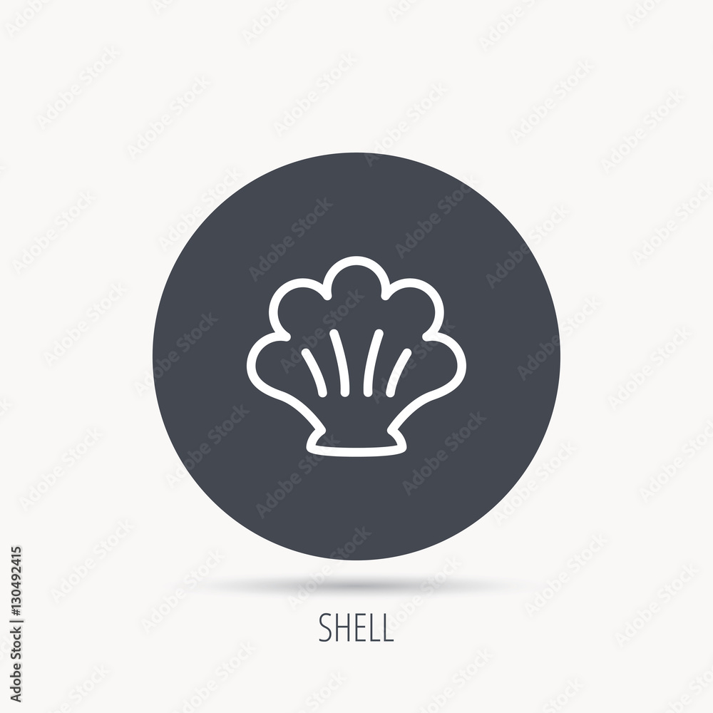 Obraz premium Sea shell icon. Seashell sign. Mollusk shell symbol. Round web button with flat icon. Vector