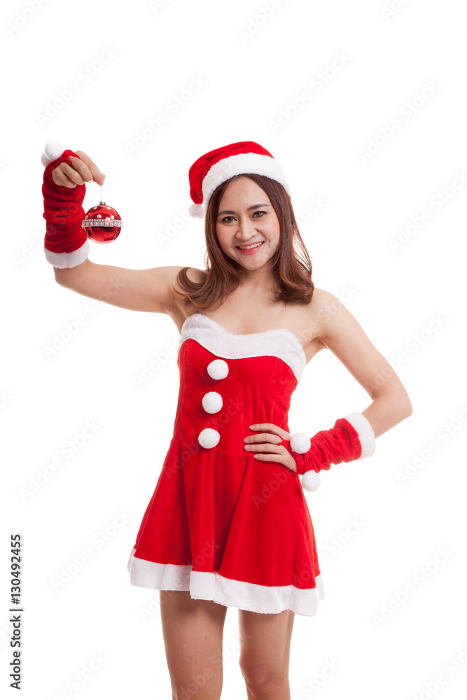 Asian Christmas Santa Claus girl with bauble ball. Asian Christmas Santa Claus girl with bauble ball.