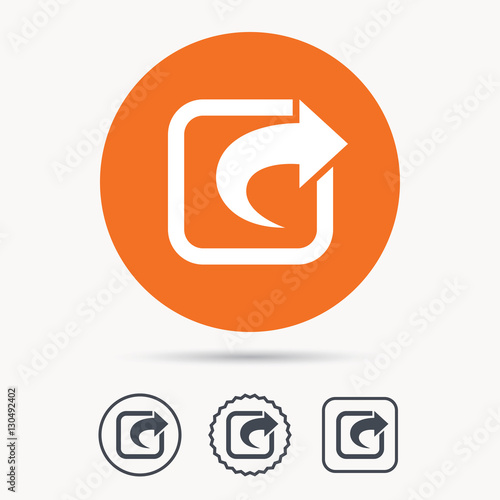 Share icon. Send social media information symbol. Orange circle button with web icon. Star and square design. Vector