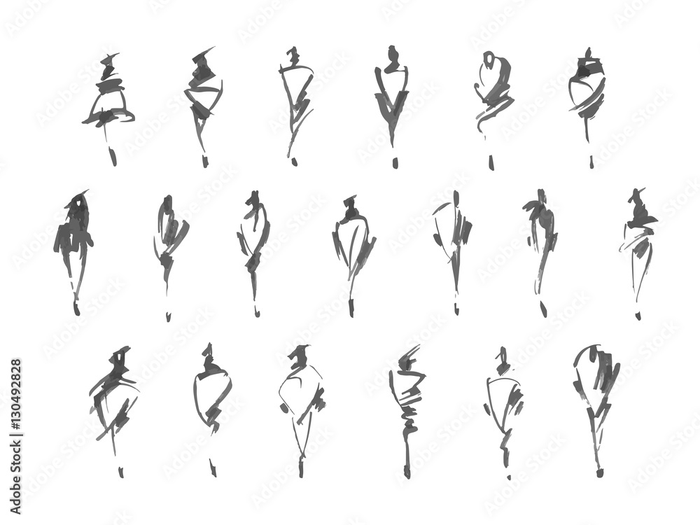 Set of fashion logos hand drawn. Vector fashion illustration. Monochrome sketches isolated. Set of fashion logos hand drawn. Vector fashion illustration. Monochrome sketches isolated.
