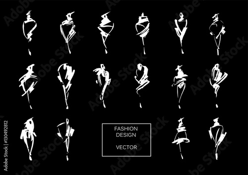Set of fashion logos hand drawn. Vector fashion illustration. Monochrome sketches isolated.