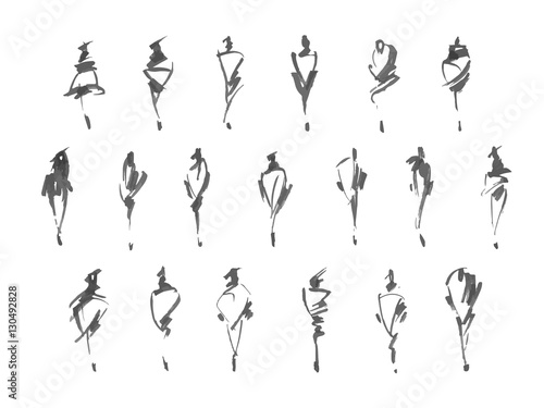 Set of fashion logos hand drawn. Vector fashion illustration. Monochrome sketches isolated.