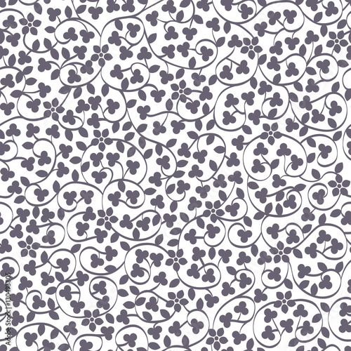 Monochrome delicate Floral seamless pattern with flowers and lea