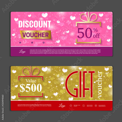 Gift voucher template. Can be use for shopping cards, discount coupon, banner, discount card , web design and other. Vector illustration. Valentines day design