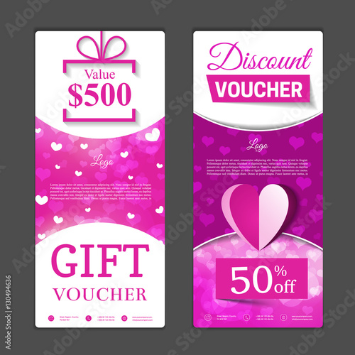 Gift voucher template. Can be use for shopping cards, discount coupon, banner, discount card , web design and other. Vector illustration. Valentines day design
