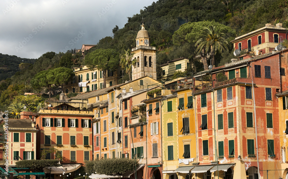 Portofino - Colorful houses and church of St. Martin. Genova, Liguria, Italy