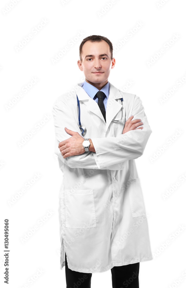 Doctor with crossed hands isolated on white Doctor with crossed hands isolated on white
