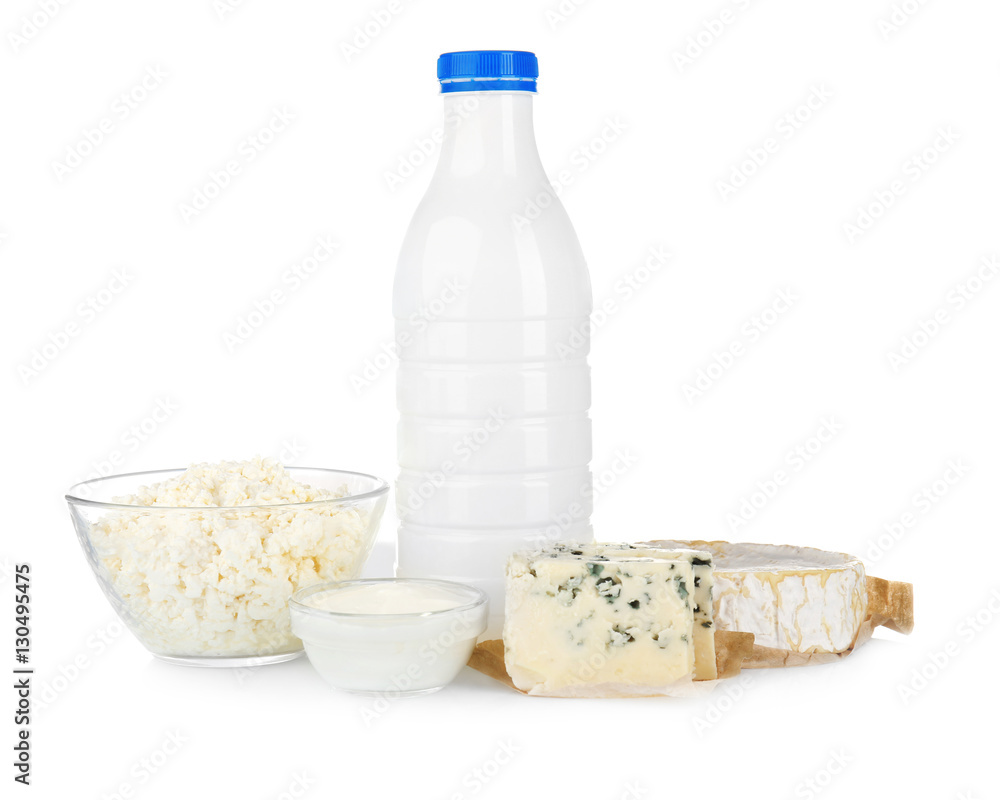 Dairy products on white background Dairy products on white background
