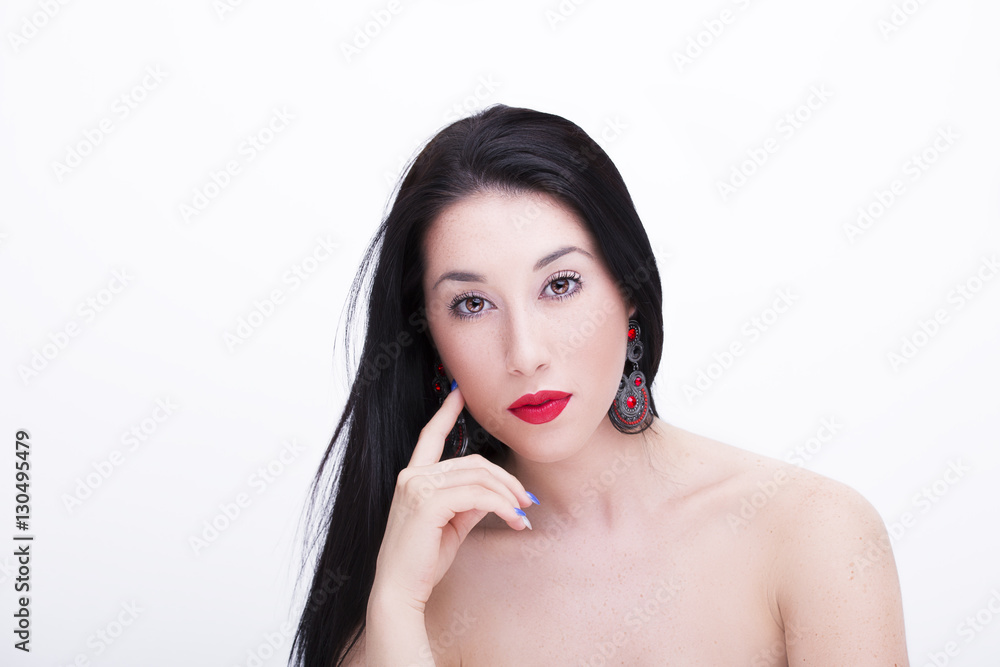 Beautiful young model with red lips. Gorgeous Woman Face. Beautiful young model with red lips. Gorgeous Woman Face.