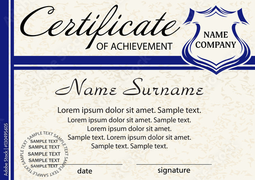 Template certificate of achievement. Elegant blue design. Vector