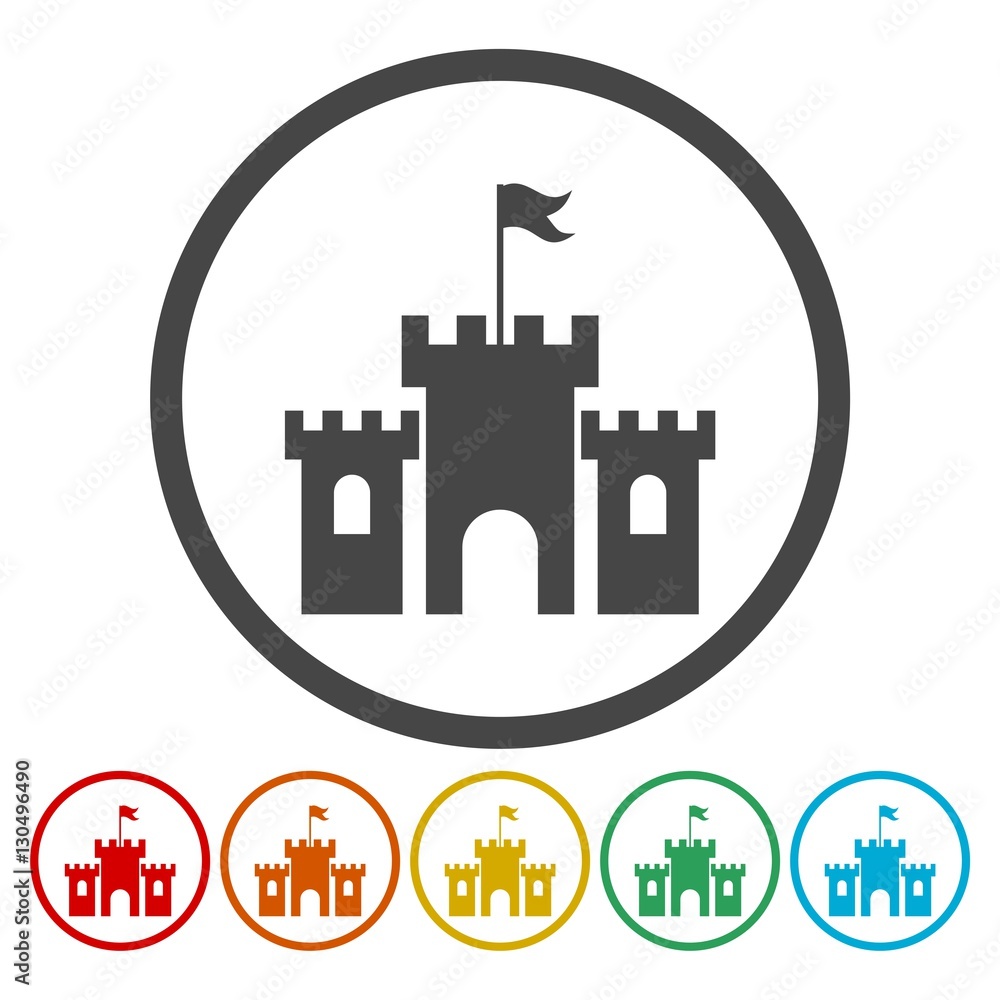 Old castle silhouette icons set 