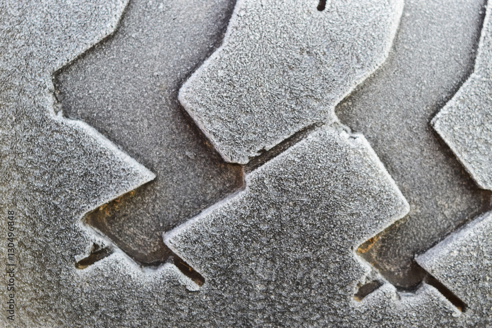 Hoarfrost on a rubber tire wheel Hoarfrost on a rubber tire wheel