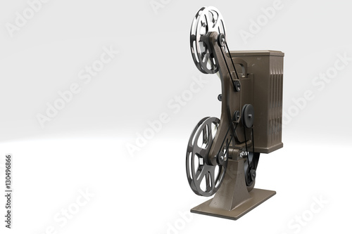 3D illustration of retro film projector isolated on white left side view