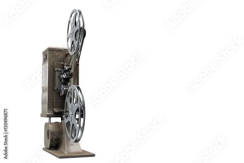 3D illustration of retro film projector isolated on white front side view