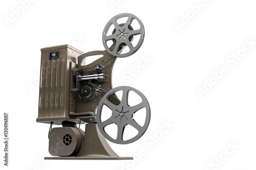 3D illustration of retro film projector isolated on white right side view