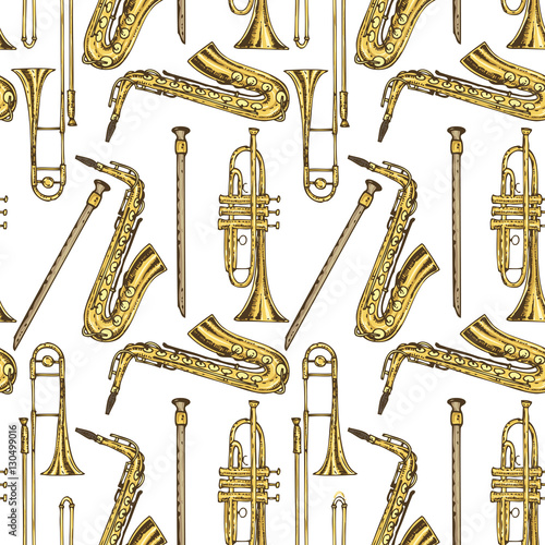 Seamless Pattern With Wind Musical Instruments