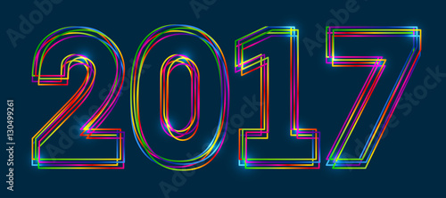 Abstract 2017 numbers out of multicolor outlines - vector illustration
