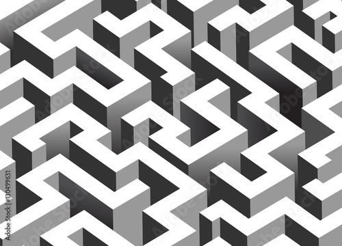 Black and white maze, labyrinth - isometric endless pattern - ho