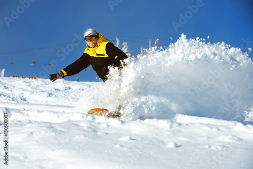 Ski snowboarder powder extreme fast speed