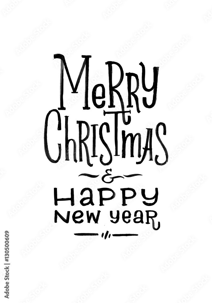 Merry Christmas Happy New Year Retro Vector Poster. Black and White Monochrome Design. Ink Hand Drawn Calligraphy Template for Winter Holidays. Merry Christmas Happy New Year Retro Vector Poster. Black and White Monochrome Design. Ink Hand Drawn Calligraphy Template for Winter Holidays.