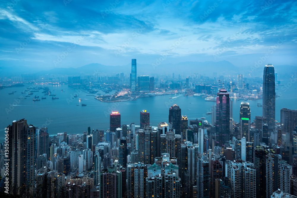 Hong Kong skyline view from the victoria peak, Hong Kong China