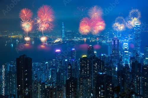 Fireworks at victoria harbour, Victoria Peak, hong kong