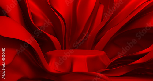 Red background with a podiu...
