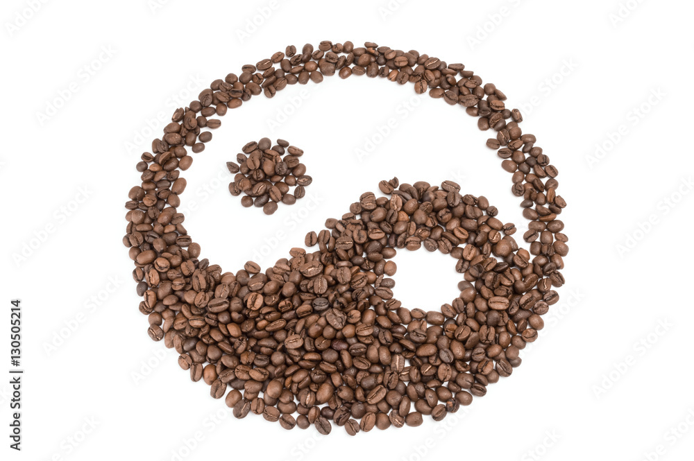 Closeup of coffee beans isolated on a white background cutout Closeup of coffee beans isolated on a white background cutout