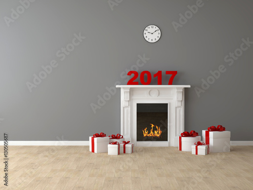 Комната с камином и подарками 2017 год  