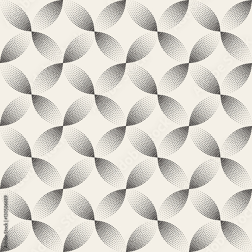 Vector Seamless Black And White Stippling Arc Circle Shapes Gradient Halftone Dot Work Pattern