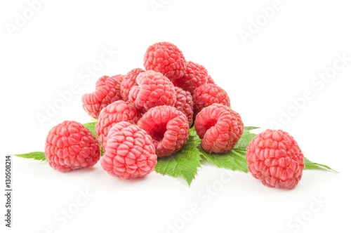 Ripe red raspberries isolated on a white background cutout