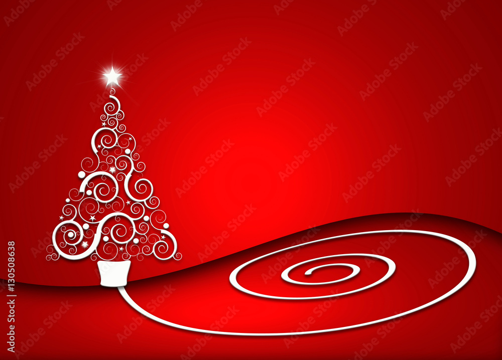 Árbol, Navidad, espiral, fondo rojo iluminado ilustración de Stock | Adobe  Stock