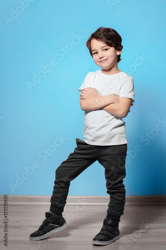 Cute emotional little boy o...