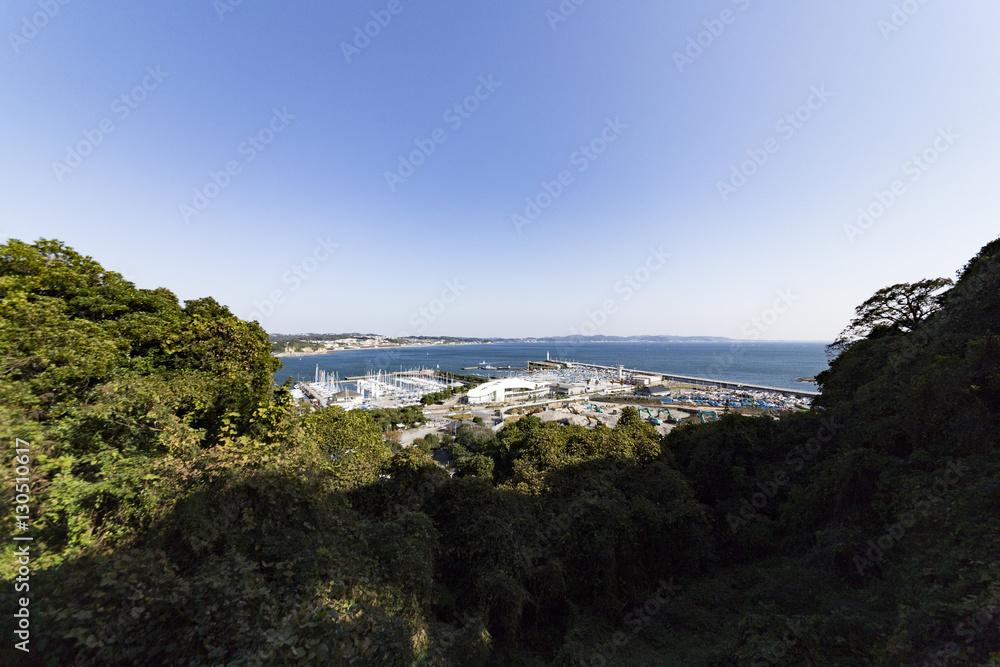View of Enoshima Island From the Observation Deck at Samuel cocking garden - Kamakura, Japan View of Enoshima Island From the Observation Deck at Samuel cocking garden - Kamakura, Japan