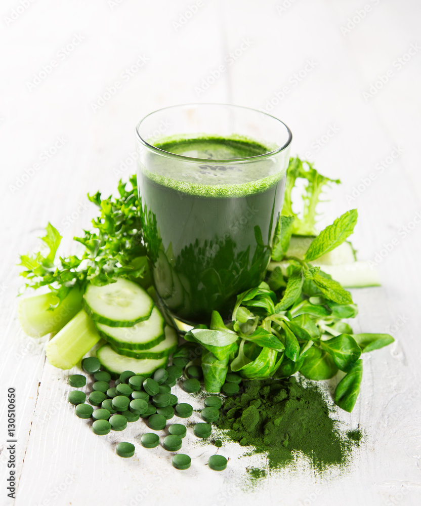Young barley and chlorella spirulina. Young barley and chlorella spirulina.