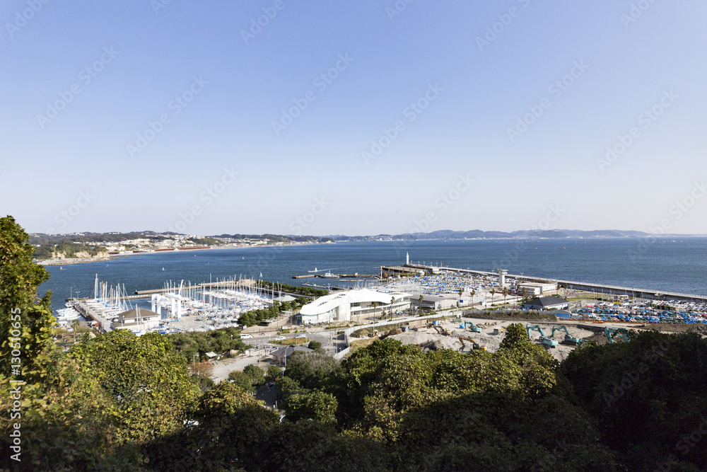 View of Enoshima Island From the Observation Deck at Samuel cocking garden - Kamakura, Japan View of Enoshima Island From the Observation Deck at Samuel cocking garden - Kamakura, Japan