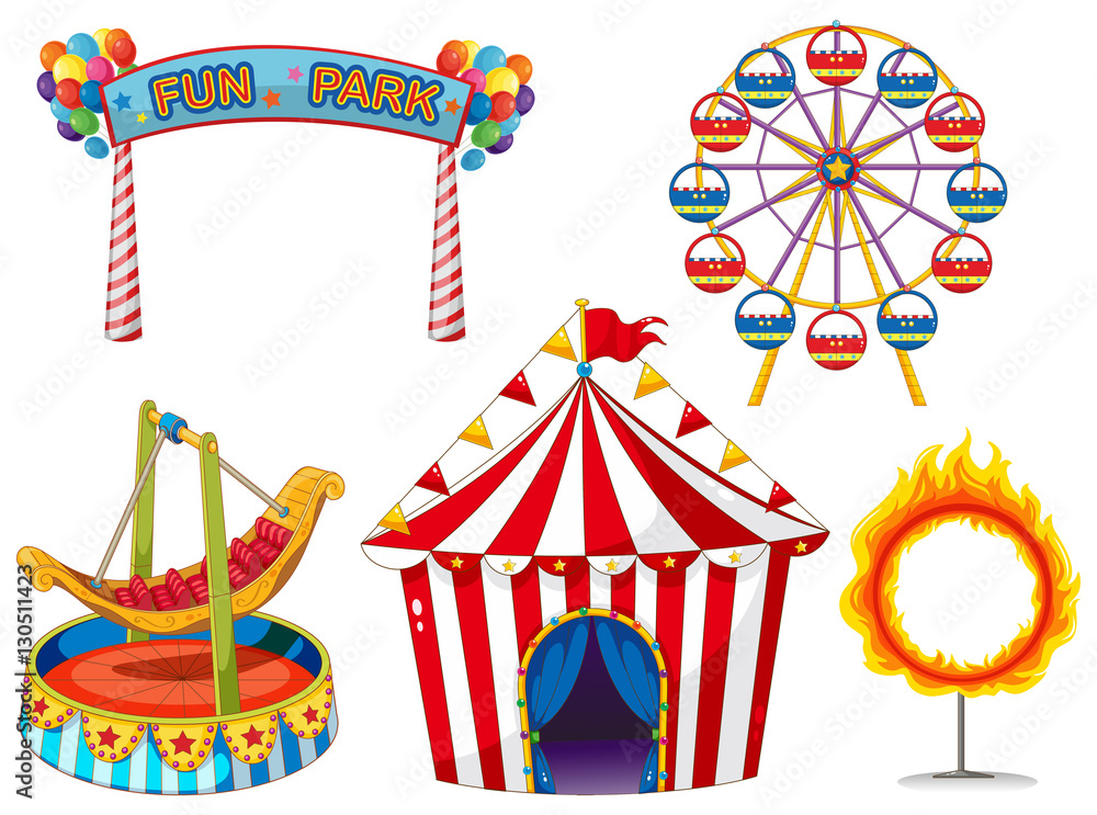 Circus set with rides and tent Circus set with rides and tent