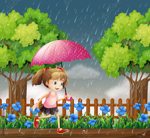 Girl running in the rain