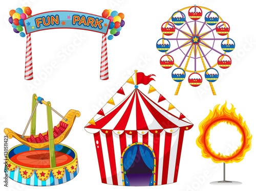 Circus set with rides and tent